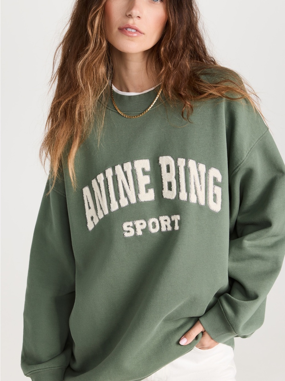 Anine Bing Tyler Oversized Crewneck Sweatshirt — Green Womens Medium